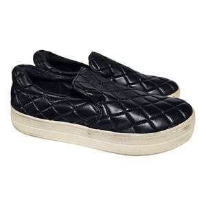 J/SLIDES Black Leather Quilted Slip‎ On Sneakers - Size 8 1/2